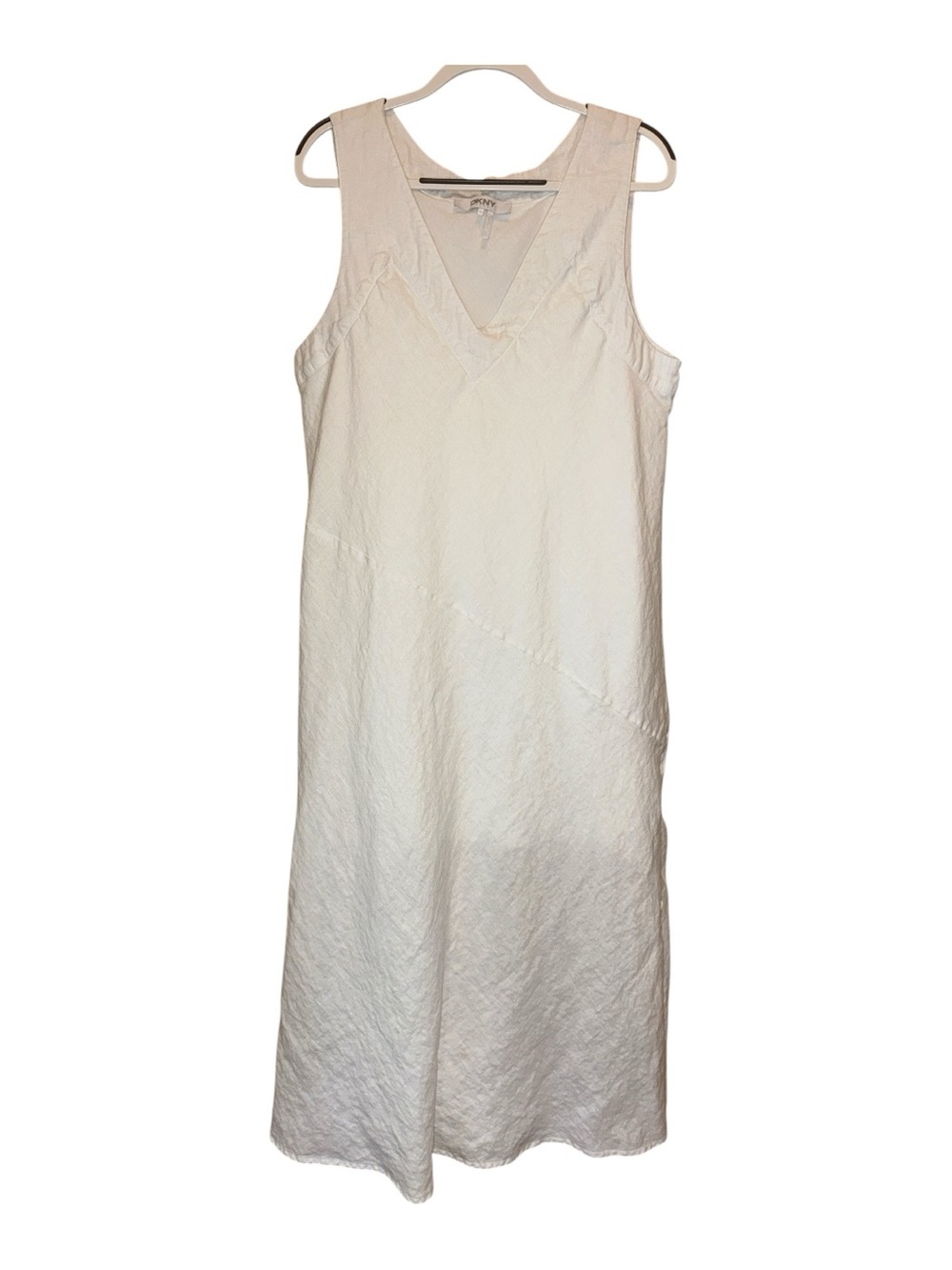 DKNY Pure Asymmetric Sleeveless White 100%  Linen Dress XL Summer Beach Flowy